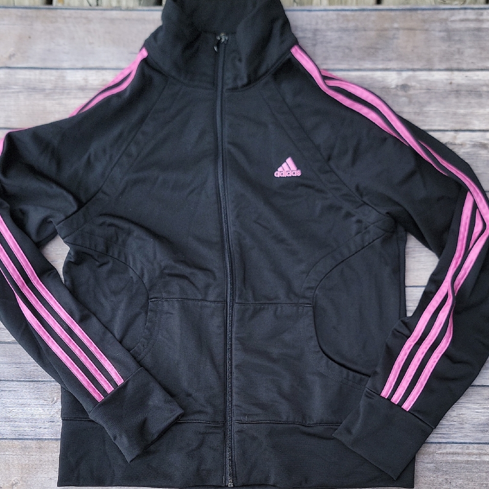 Adidas Black Jacket with Pink Accents